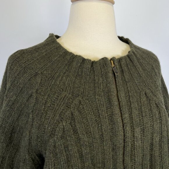 Vintage SKYR Green Knit Ribbed Wool Sweater Cardigan Large Zip Up Nordic Granny - Picture 4 of 10